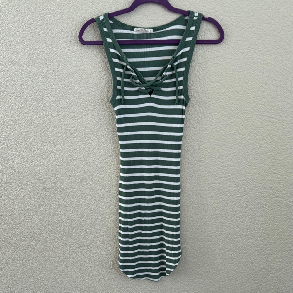 Heart Hips Green and White Striped Top